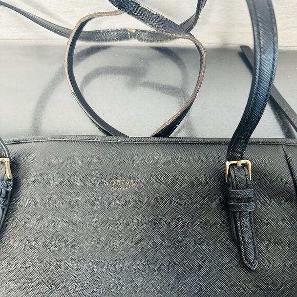 Sorial Womens Large Black Saffiano Leather Satchel Tote Black Double Handles - Picture 7 of 15